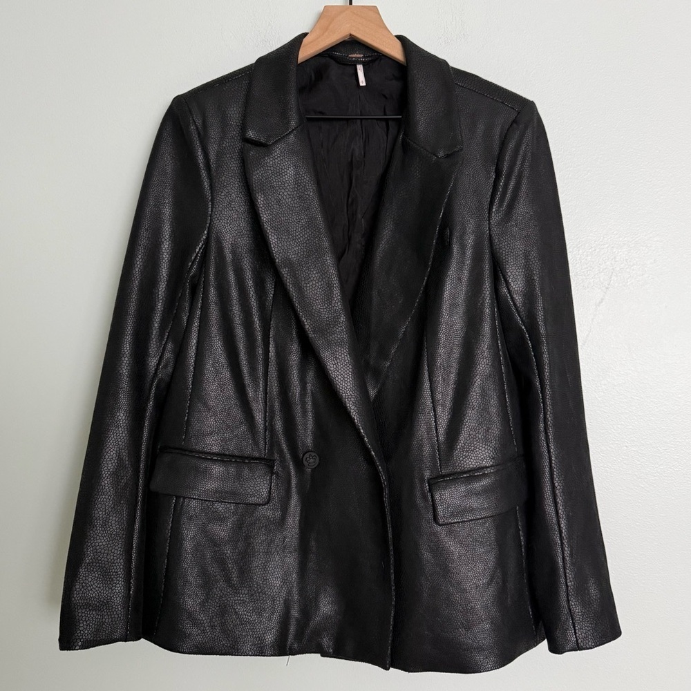 Free People Black Textured Faux Leather Blazer